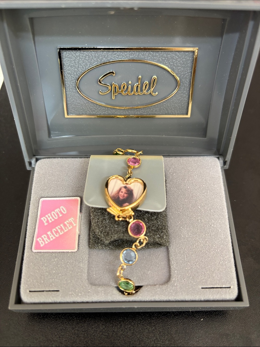 ♡Speidel multiple gemstone Link Photo Bracelet♡